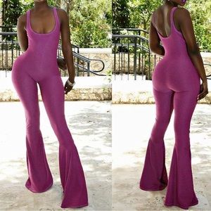 pink bell bottom jumpsuit